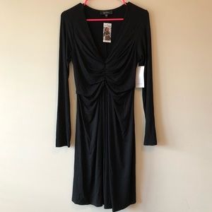 Karen Kane Black Ruched Front LS Dress